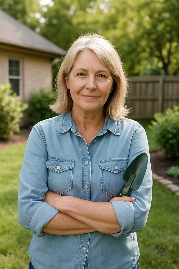 Service Provider Helen in her backyard